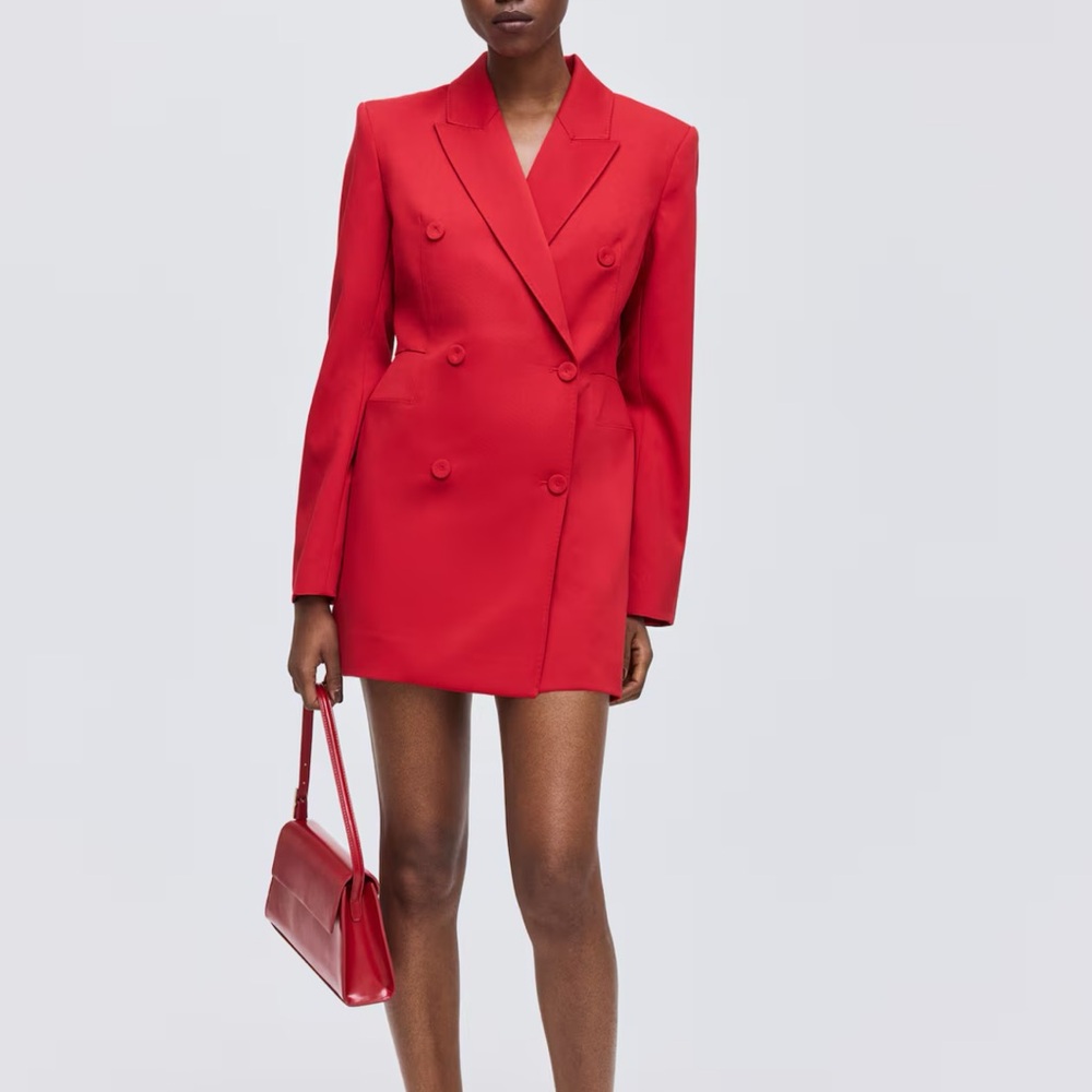 Red Double-Breasted Blazer Dress